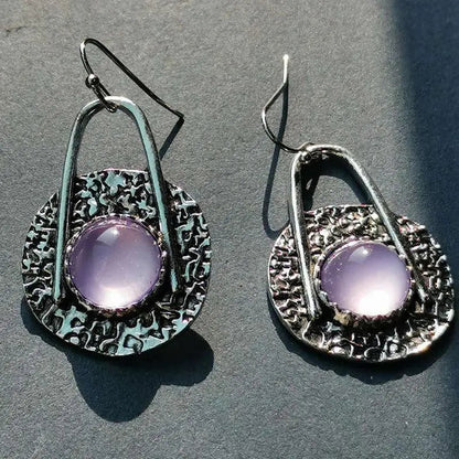 Orecchini boho con pietre viola in argento Sterling