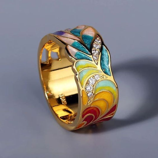 Anello in stile vintage con smalto colorato e oro