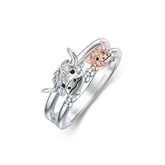 Anello con mucca delle Highlands – Argento sterling e oro rosa