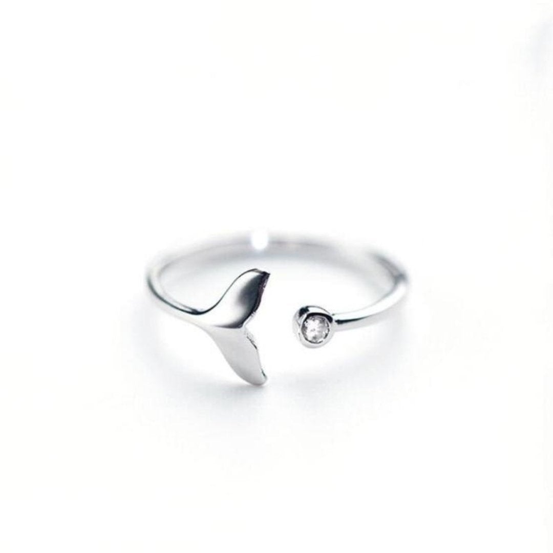 Anello con Coda di Delfino in Argento 925 Sterling con Zirconia Regolabile