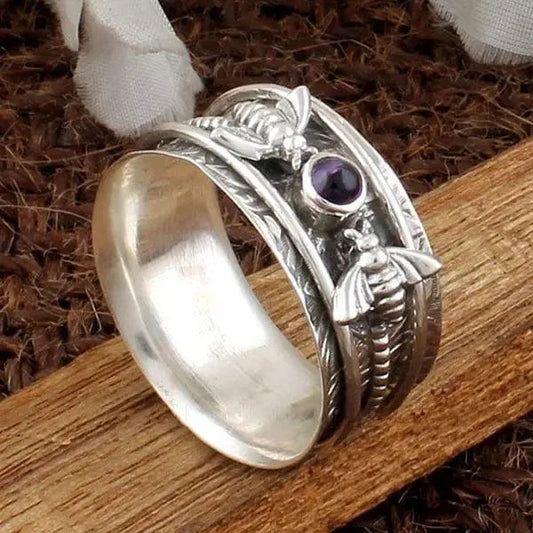 Anello da meditazione con gemma viola di ape
