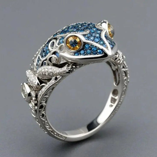 Anello Frog Blu Vintage Lucido in Argento Sterling