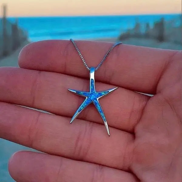 Collana con Opale Blu e Stelle Marine in Argento