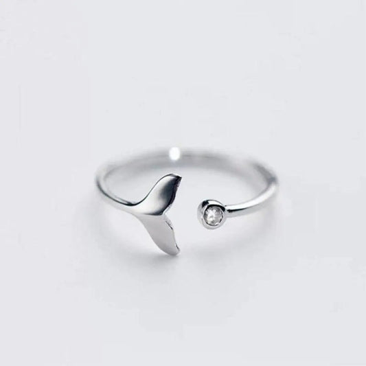 Anello con coda di delfino in argento 925 sterling e zirconio artificiale regolabile