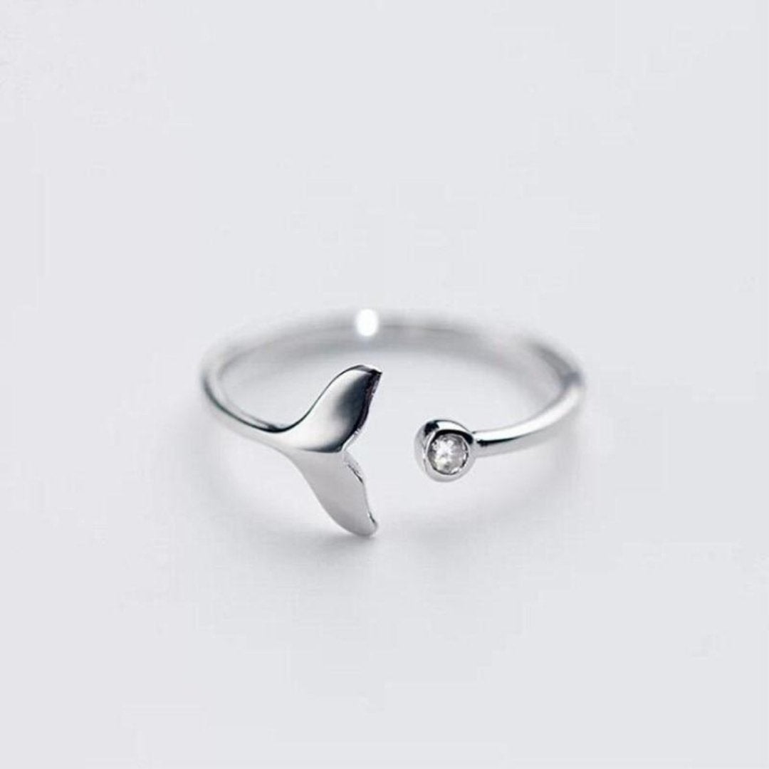 Anello con Coda di Delfino in Argento 925 Sterling con Zirconia Regolabile