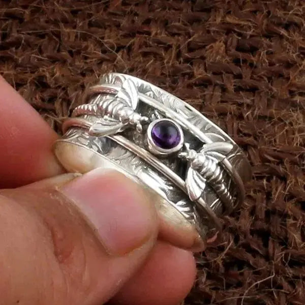 Anello da meditazione con gemma viola di ape