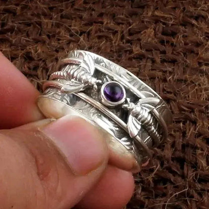 Anello da meditazione con gemma viola di ape