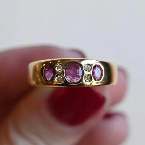 anelli con cristallo rosa in oro vintage