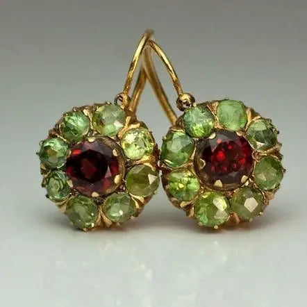 Orecchini Vintage Tondi in Cristallo Verde e Rosso