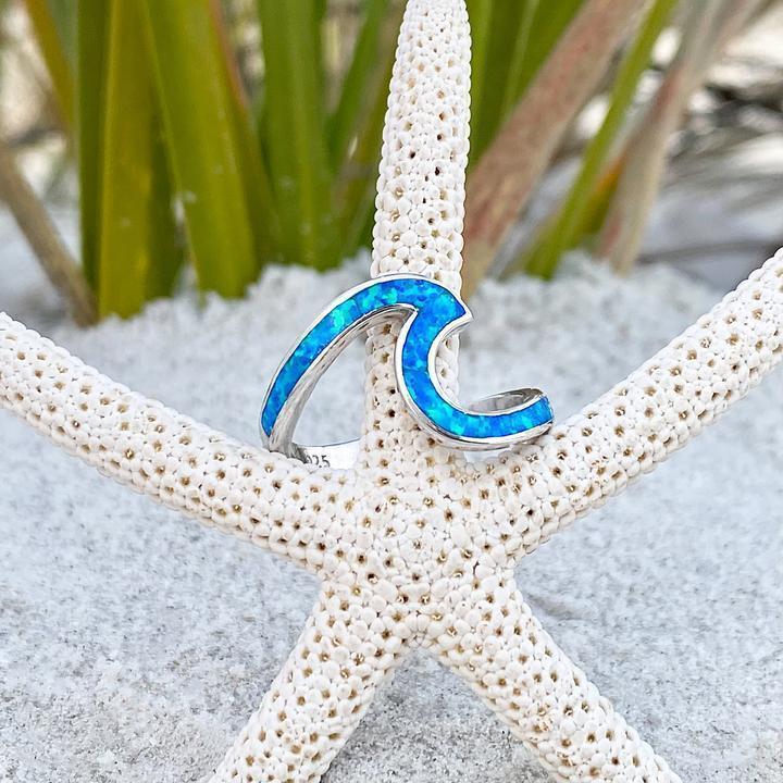 Anello con Onde dell'Oceano in Opale e Argento