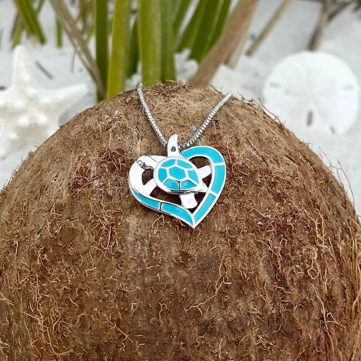 Collana con Cuore di Tartaruga Blu e Argento