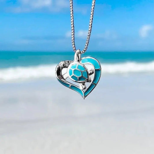 Collana con Cuore di Tartaruga Blu e Argento