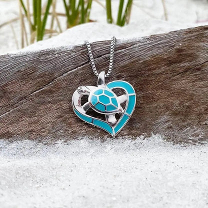 Collana con Cuore di Tartaruga Blu e Argento