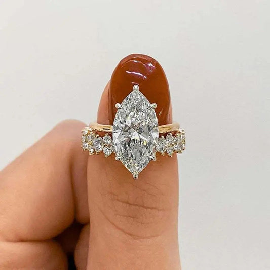 Set di anelli con diamanti Marquise di lusso in oro