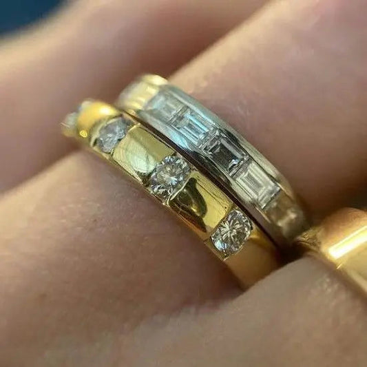 Anello a doppio cristallo in oro e argento vintage