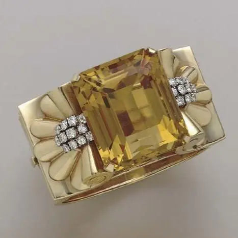 Anello Vintage Arancione Caldo di Cristallo Dorato