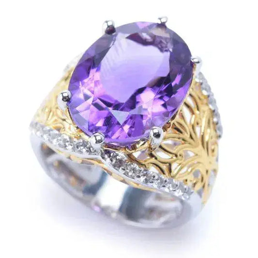 Anello vintage in vetro lilla con dettagli in oro e argento