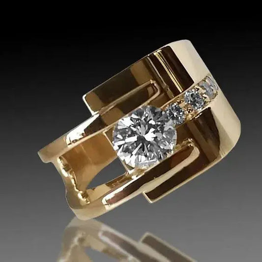 Anello Vintage Oro con Zirconia Irregolare