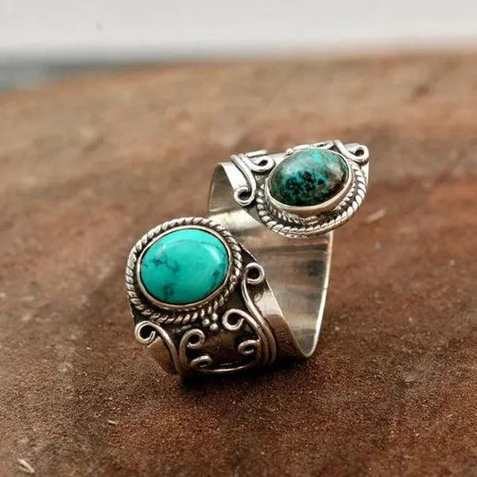 Anello regolabile con doppia zircone turquoise