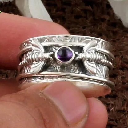 Anello da meditazione con gemma viola di ape