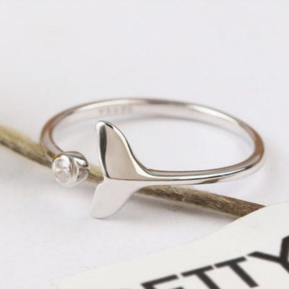 Anello con Coda di Delfino in Argento 925 Sterling con Zirconia Regolabile