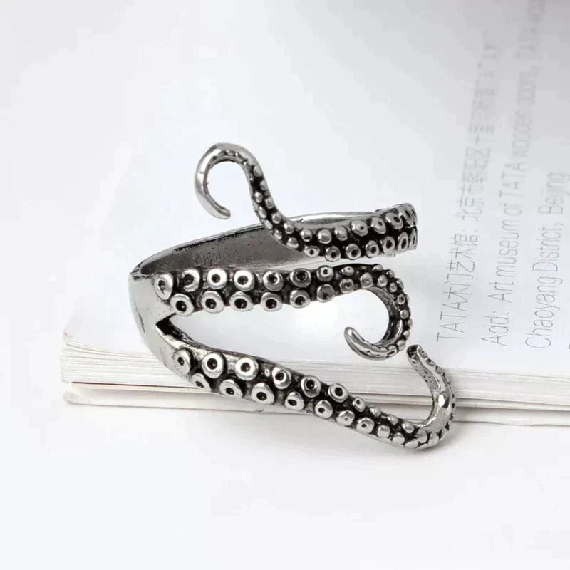 Anello regolabile in argento con tentacoli