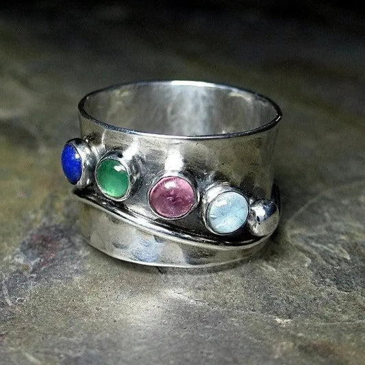 Anello Boho con cristalli multicolori