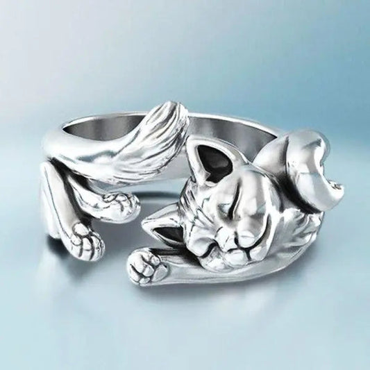 Anello Vintage con Gatto in Argento