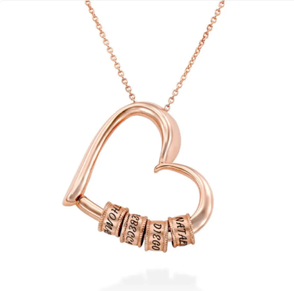 Collana con cuore personalizzata con opzione di allegare anelli e incisioni di nomi personalizzati