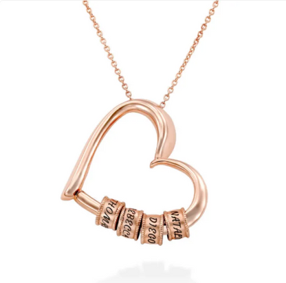 Collana con cuore personalizzata con opzione di allegare anelli e incisioni di nomi personalizzati