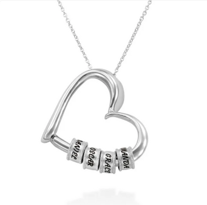 Collana con cuore personalizzata con opzione di allegare anelli e incisioni di nomi personalizzati
