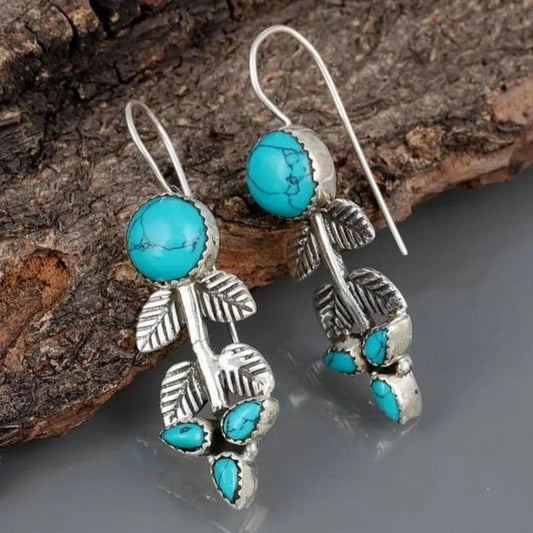 Orecchini Boho Foglia Argento con Opale