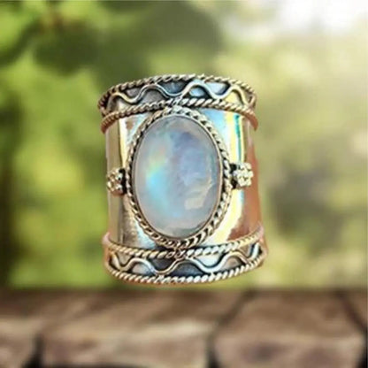 Anello in pietra di luna bohémien con banda larga