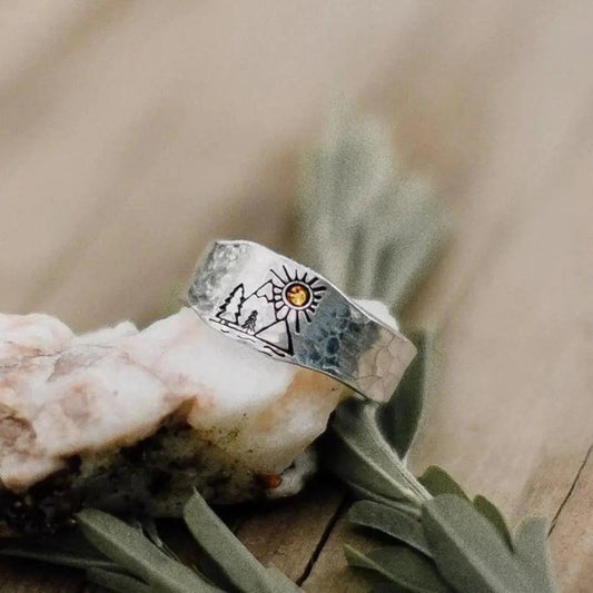 Anello d'argento Sole e Montagna