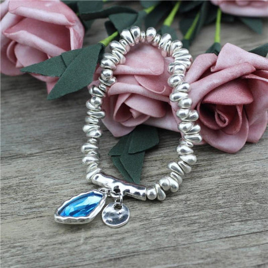 Braccialetto di cristallo con perle placcate in argento