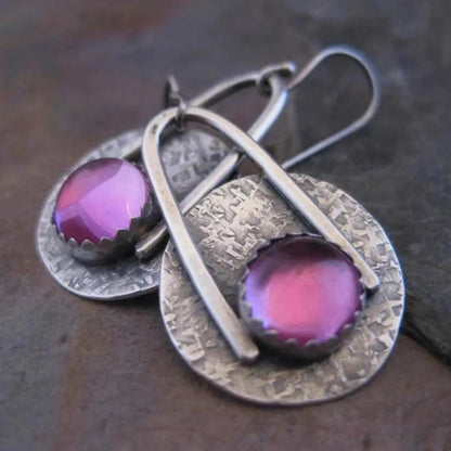 Orecchini boho con pietre viola in argento Sterling