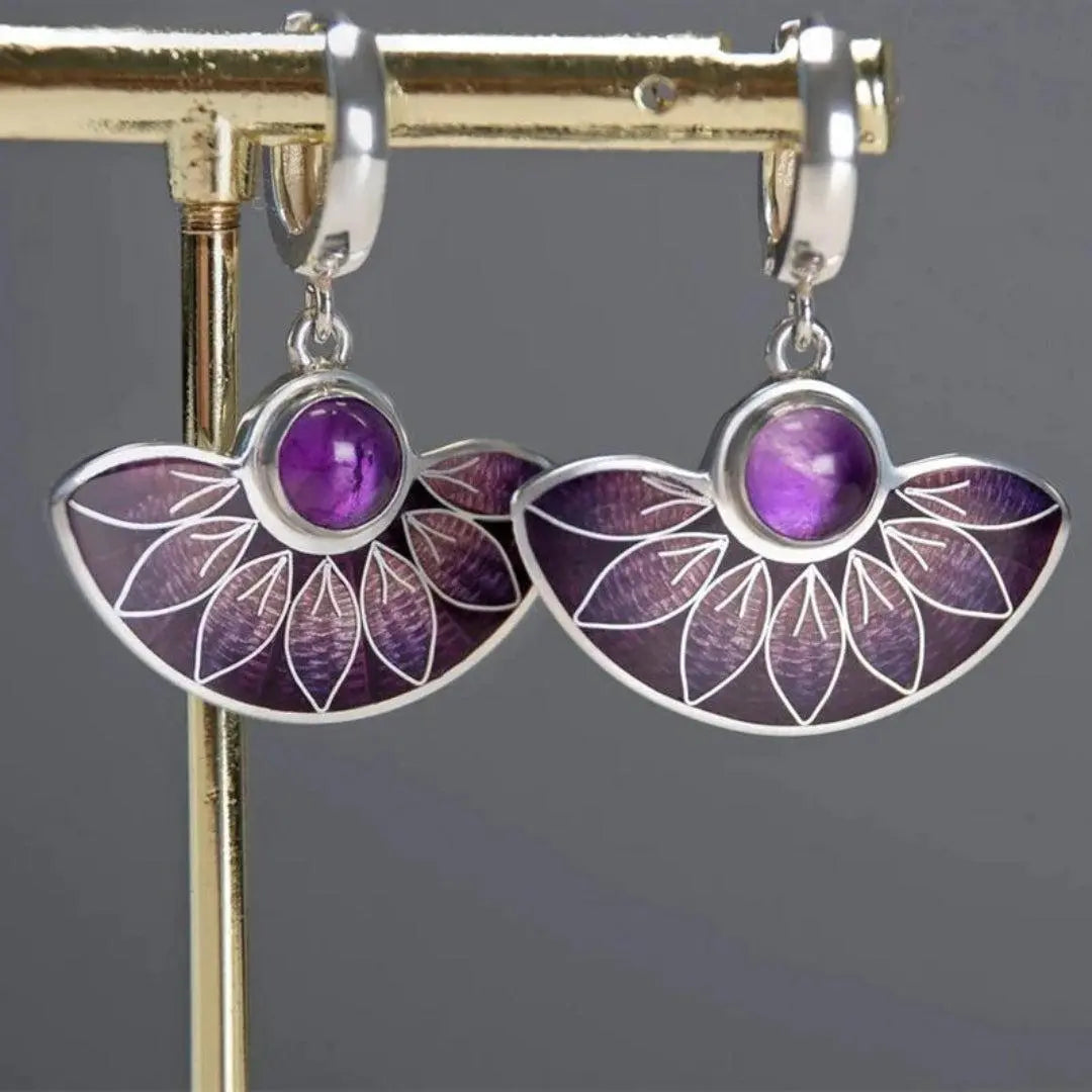 Orecchini Mandala Boho Viola in Argento