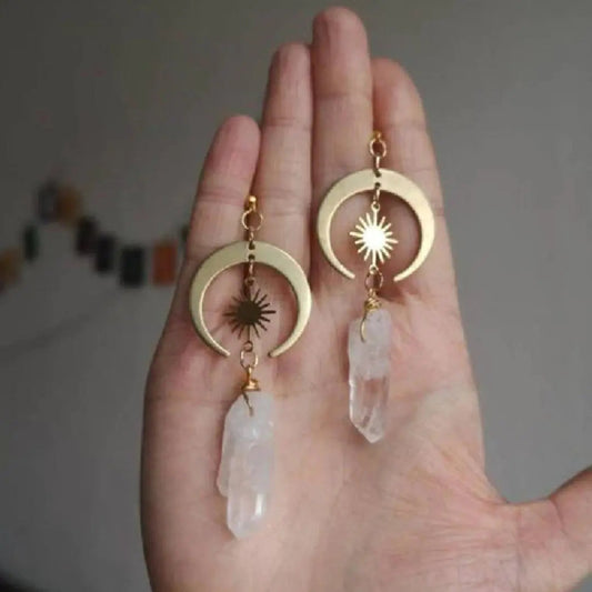 Orecchini boho in quarzo dorato