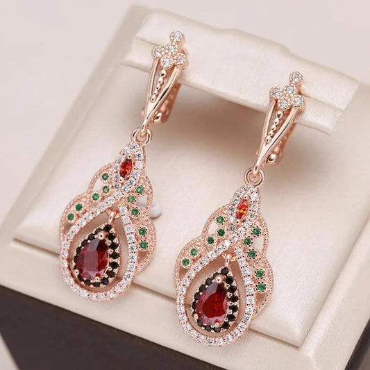Orecchini Mandala Rosso con Zirconia in Oro