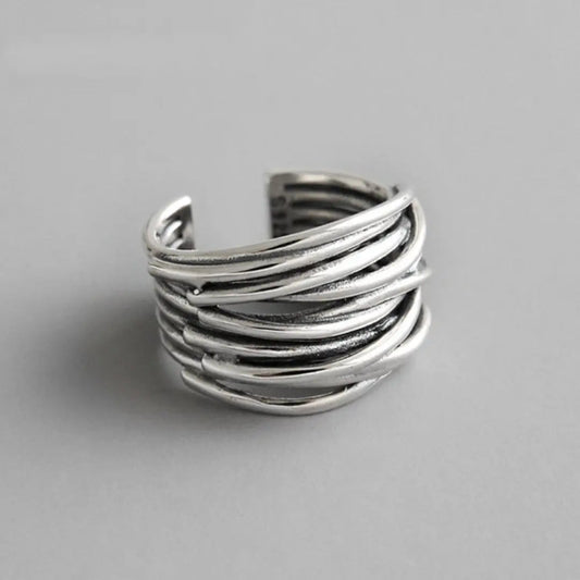 Anello regolabile in argento sterling 925 a più strati