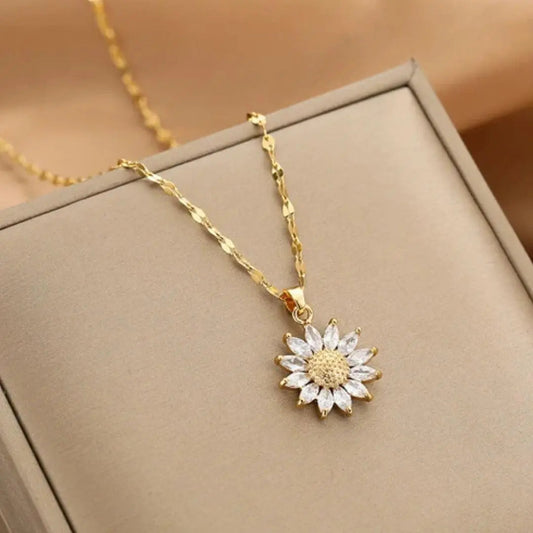 Collana con girasole di cristallo in oro
