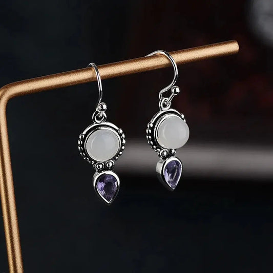 Orecchini Vintage in Cristallo di Luna e Zaffiro Viola