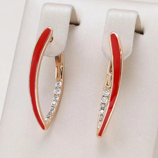 Orecchini eleganti placcati oro con smalto rosso