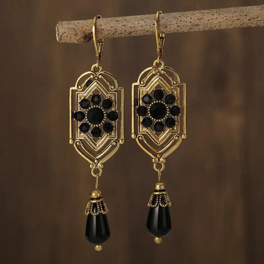 Orecchini pendenti vintage placcati oro nero
