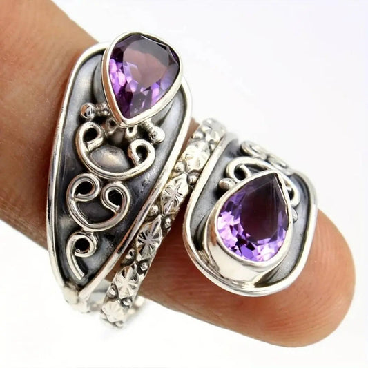 Anello vintage in argento placcato con cristalli viola
