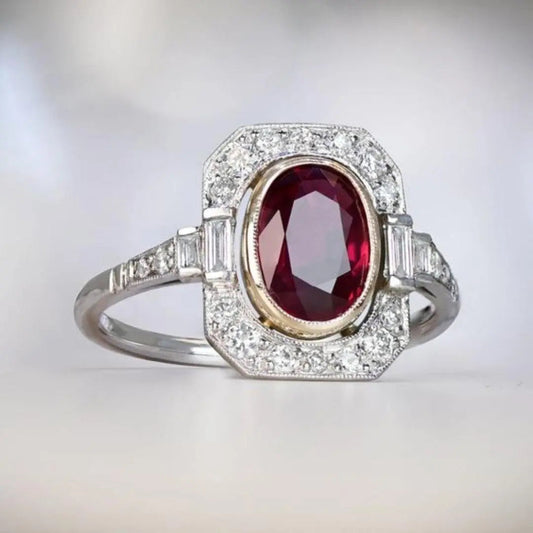 Anello in argento con zircone rosso vintage