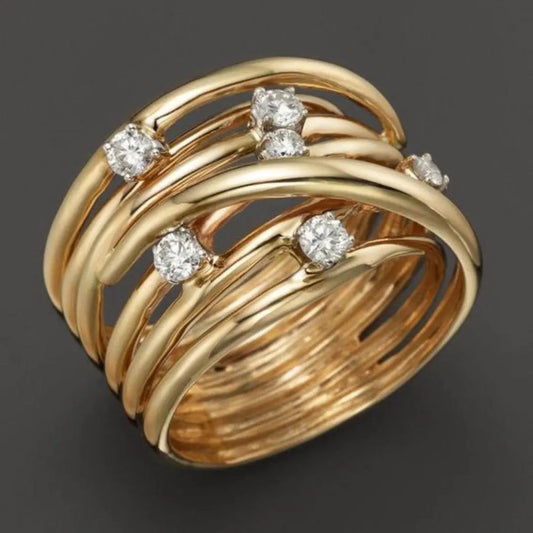 Anello sottile in oro vintage con zirconia