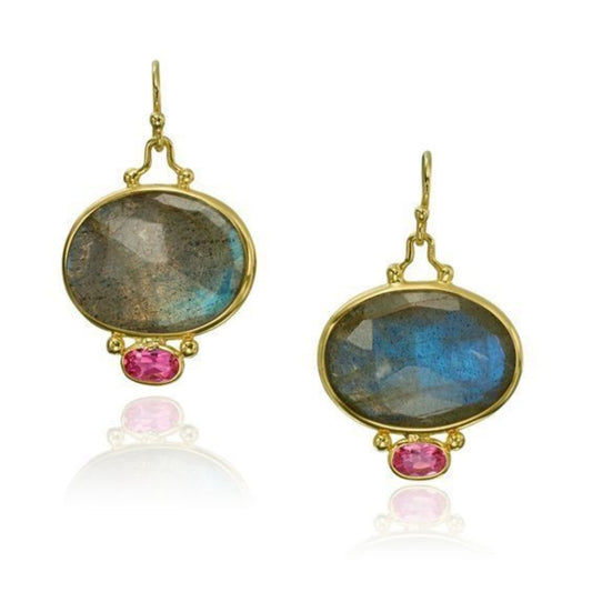 Orecchini vintage con pietre di zirconia rosse e blu