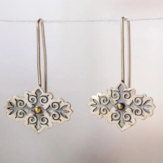 Orecchini vintage placcati argento con pietra dorata incastonata
