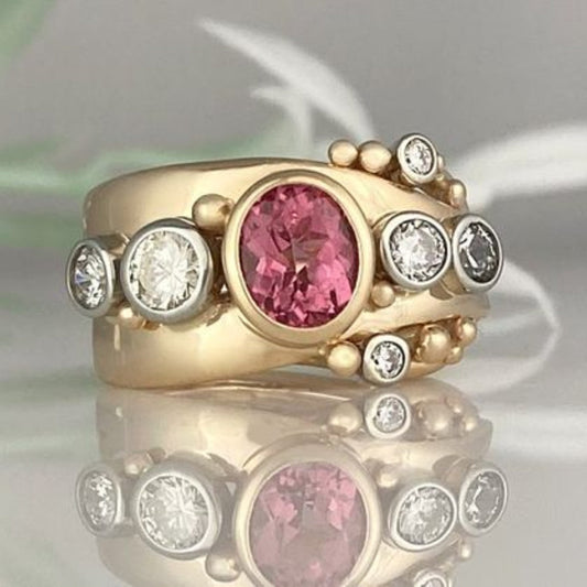 Anello in Oro con Zircone Rosso Vintage